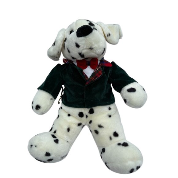 1996 Commonwealth Plush stuffed Dalmatian Xmas dog w/ green coat & red bow tie - Picture 10 of 16